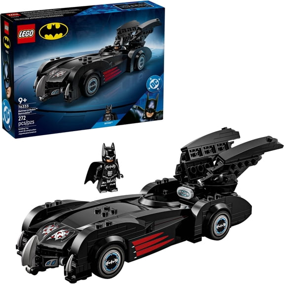 LEGO DC Batman & Robin Batmobile 272-Piece Super Hero Car Building Set with Batman Minifigure & 20th Anniversary Coin, Collectible Movie Replica Gift for Kids 76333
