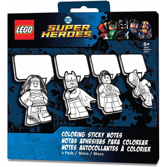 LEGO DC Sticky Notes Batman Stationery with 4 Pads of Sticky Notes, 2.75" x 4.8", Multicolor, 25 Sheets, 4 Count, 4 Pack (Model 53478)