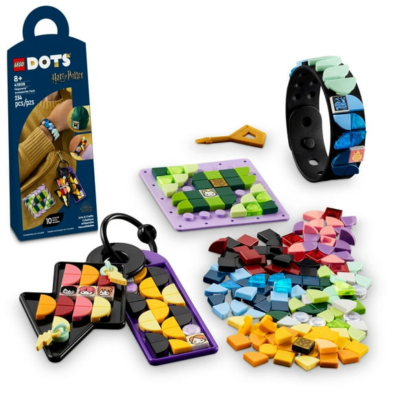 LEGO DOTS Hogwarts Accessories Pack 41808, Harry Potter Themed Jewelry Making Kit with Bracelet, 2 Bag Tags and Stich-on Patch, DIY Craft Toy Set for Kids