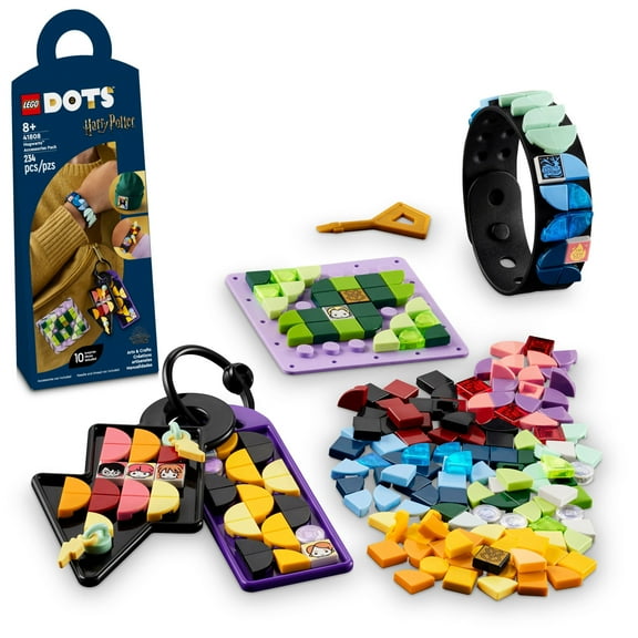 LEGO DOTS Hogwarts Accessories Pack 41808, Harry Potter Themed Jewelry Making Kit with Bracelet, 2 Bag Tags and Stich-on Patch, DIY Craft Toy Set for Kids