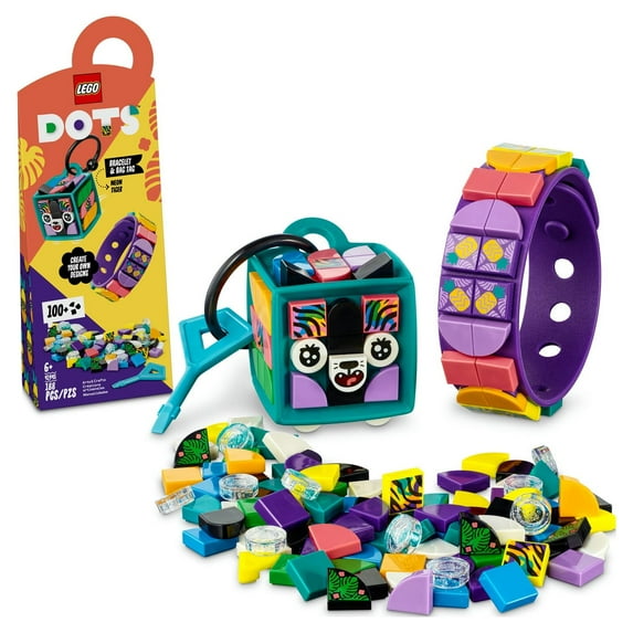 LEGO DOTS Neon Tiger Bracelet & Bag Tag 41945 DIY Craft Kit Bundle; A Creative Gift for Animal Fans Who Like to Make Keychain-Style Accessories; Fun Inspiration Set for Kids Aged 6+ (188 Pieces)
