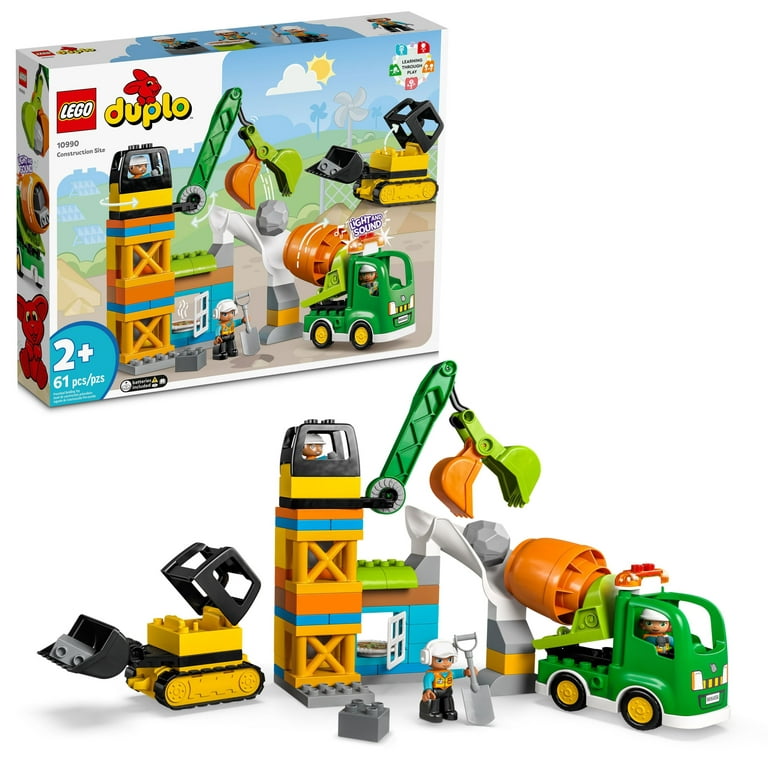 LEGO DUPLO Construction Site 10990 Educational Large Brick Building Set,  Pretend Play Learning Toy with Bulldozer, Cement Mixer and Crane Toys