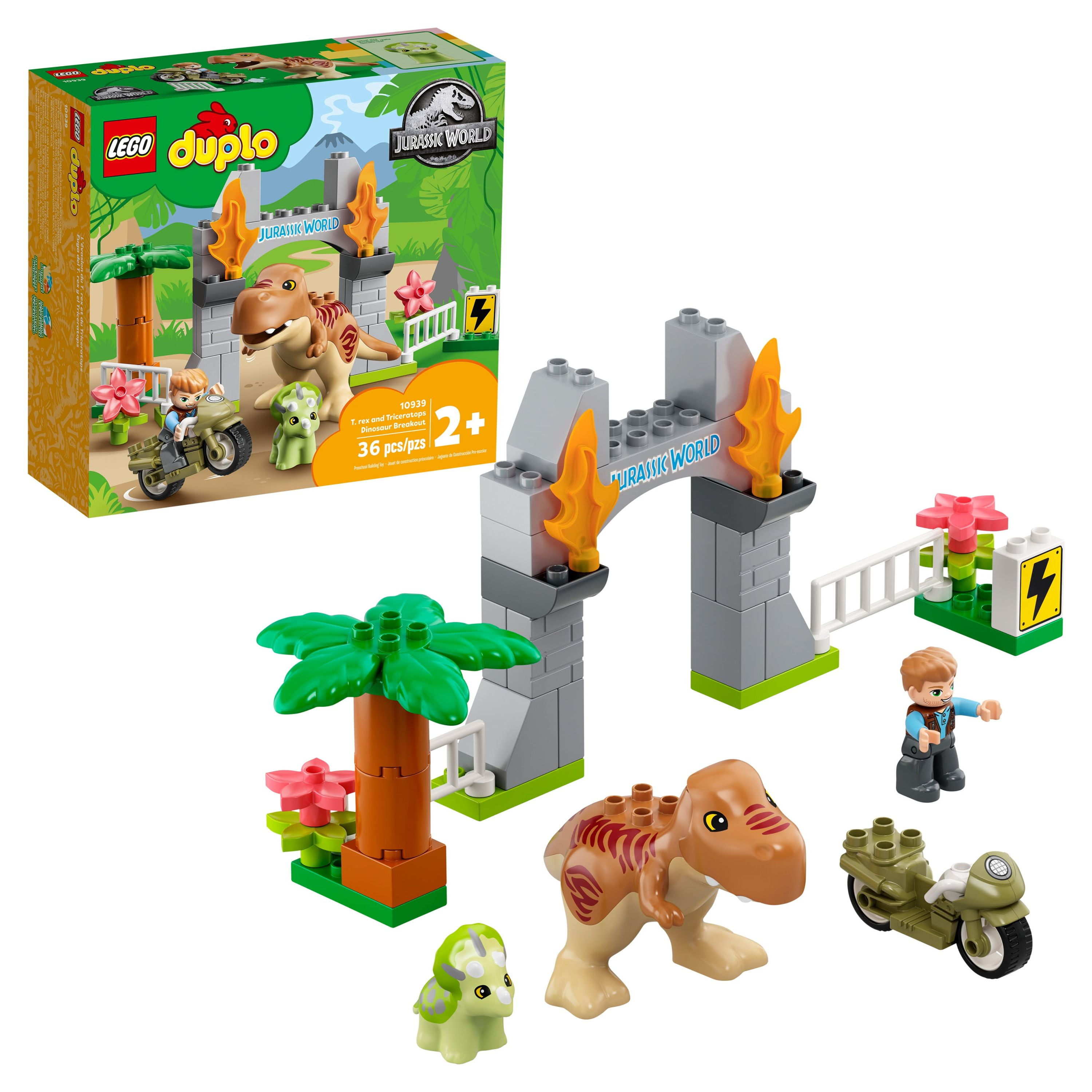 LEGO DUPLO Jurassic World T. rex and Triceratops Dinosaur Breakout 10939  Building Toy Set (36 Pieces) 
