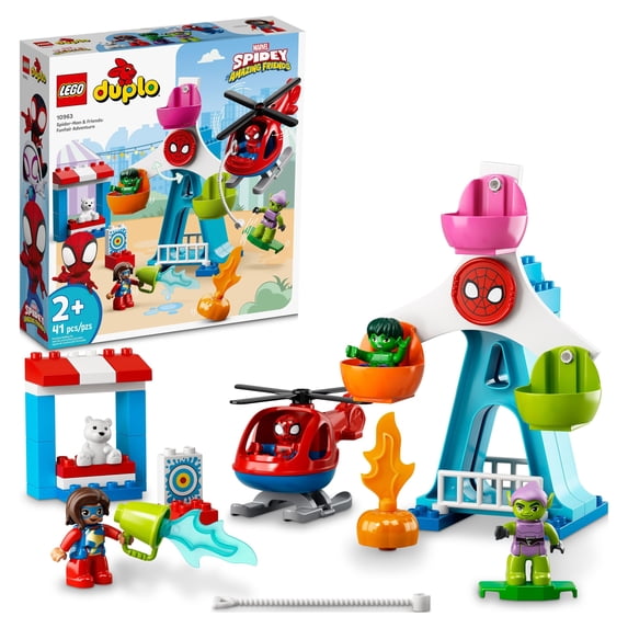 LEGO DUPLO Marvel Spider-Man & Friends: Funfair Adventure 10963 Fairground with Helicopter toy, Spidey and Hulk Figures, Toys for Toddlers, Boys & Girls Ages 2 Plus