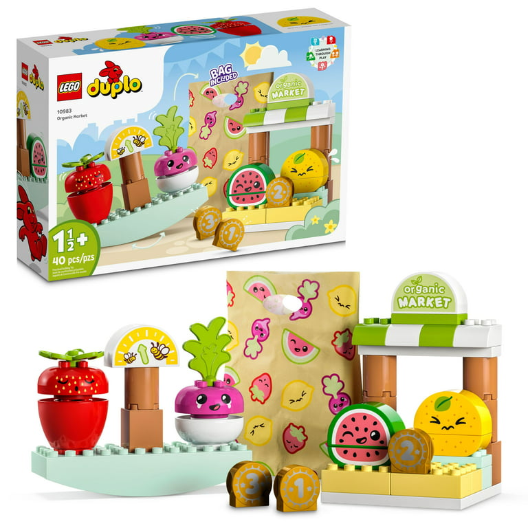 LEGO DUPLO My First Organic Market 10983, Fruit and Vegetables Toy Food  Set, Learn Numbers, Stacking Educational Toys for Toddlers 18 Months - 3  Years