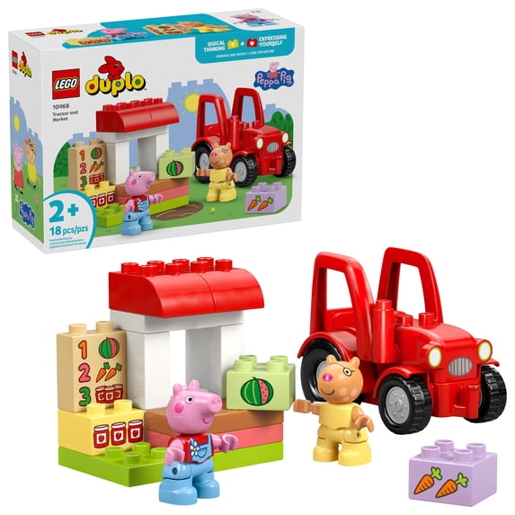 LEGO DUPLO Peppa Pig Tractor and Market - Building Toy for Toddlers, Ages 2+ - Sensory Toy for Girls & Boys - Includes 2 Figures - Birthday Gifts for Kids - 10468