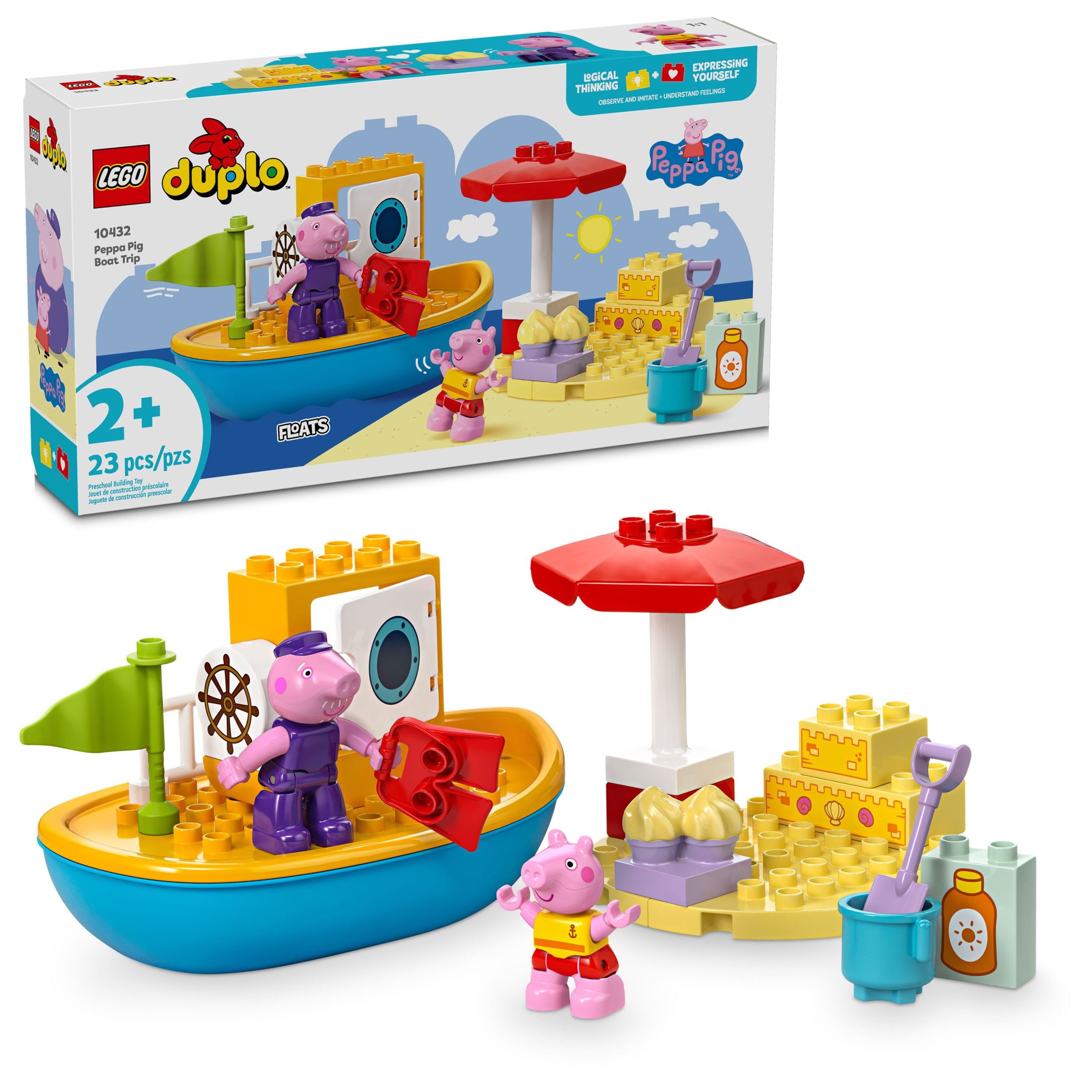 LEGO DUPLO Peppa Pig Boat Trip Bath Toy, Building Block Learning Set for Preschool Kids with 2 Peppa Pig Figures Included, Water Toy Gift Idea for Toddlers Ages 2 and UP, 10432