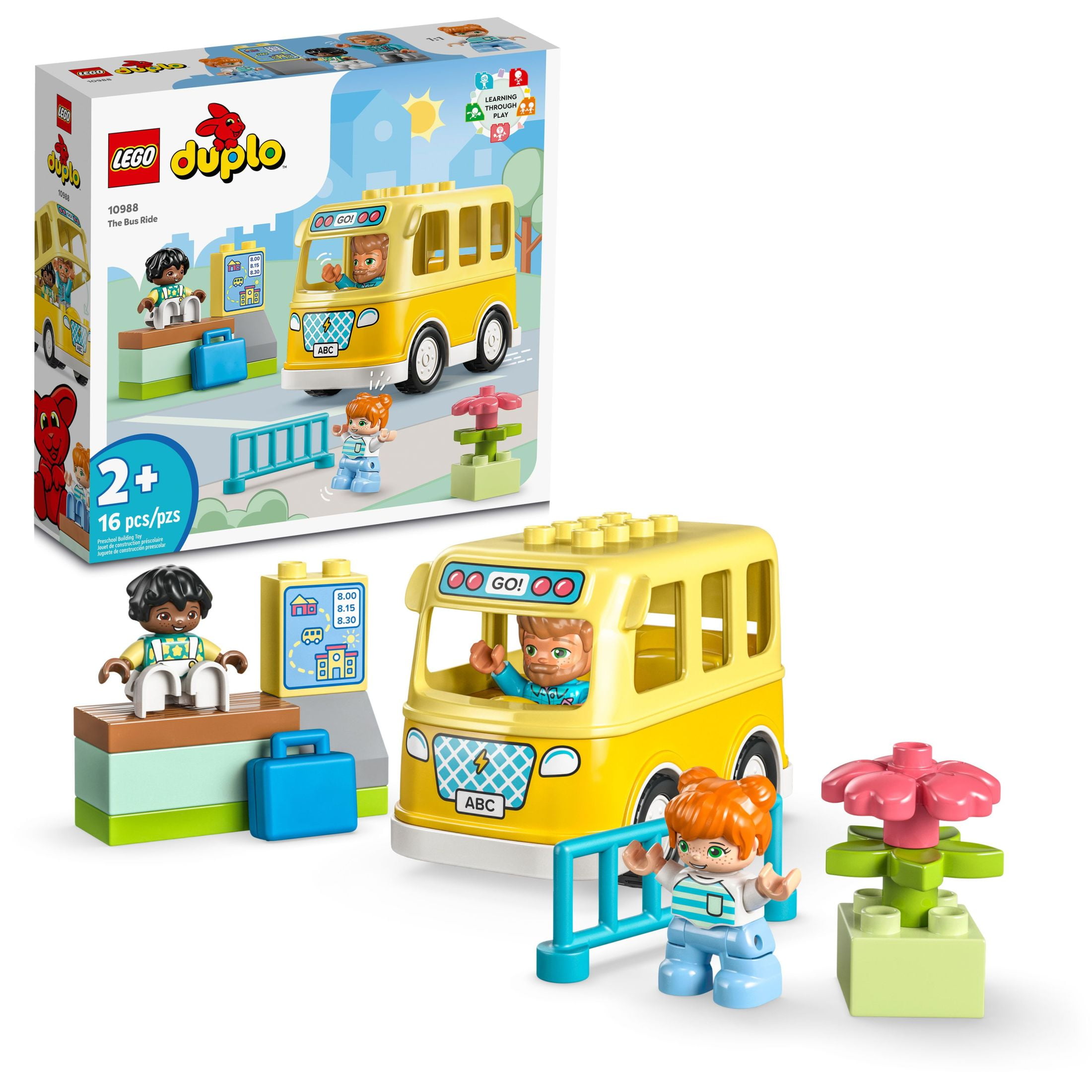 LEGO DUPLO Town Bus Ride 10988 Educational STEM Building Toy Set for Preschool Kids Boys Girls Ages 2 Hands on Learning about Catching the Bus to