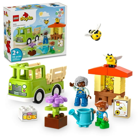 LEGO DUPLO Town Caring for Bees & Beehives Preschool Kids Learning Toy, 2 Figures and a Drivable Truck, STEM Toy, Build-and-Rebuild Educational Set for Toddlers Ages 2 Years Old and Up, 10419