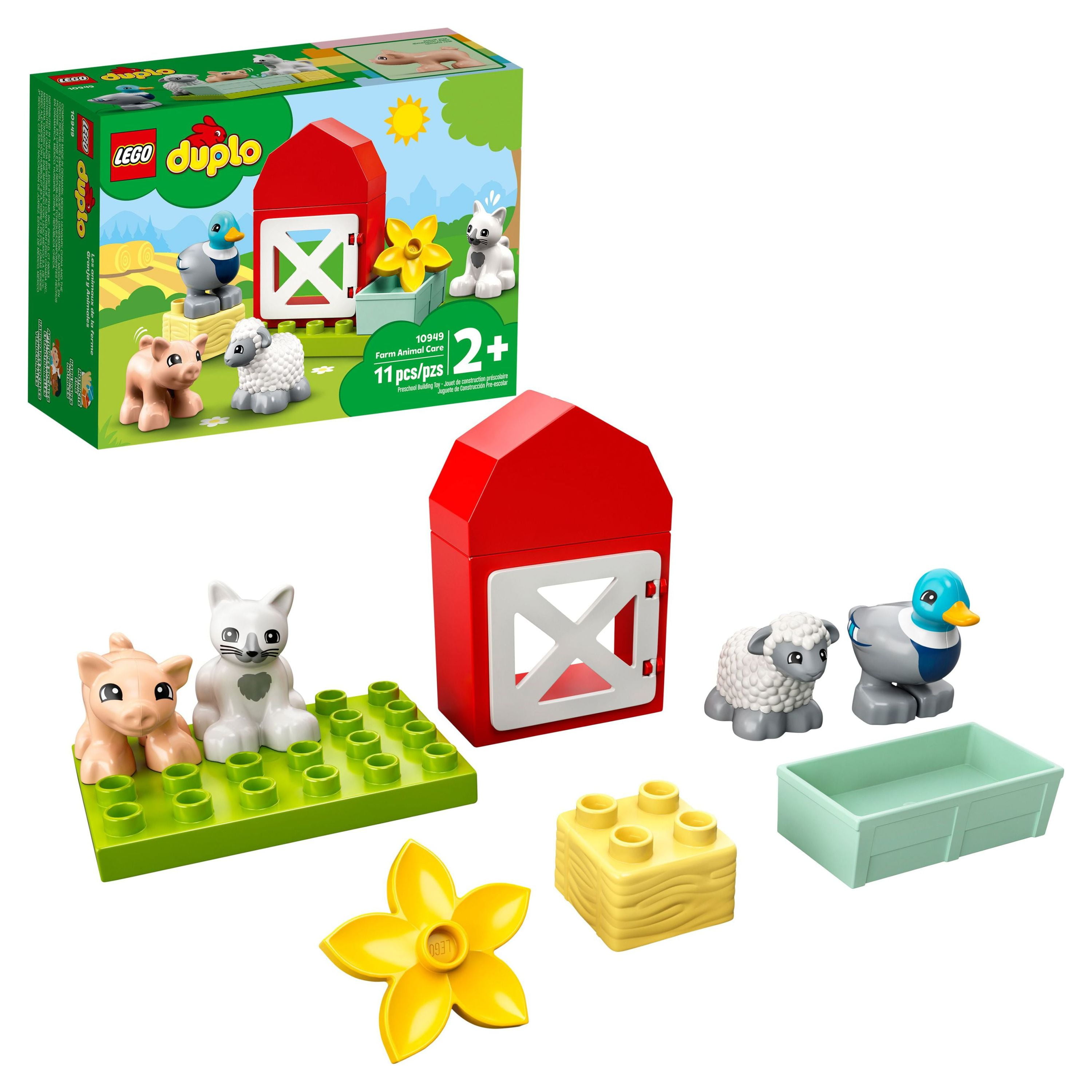 LEGO DUPLO Town Farm Animal Care 10949 Toy for Toddlers, Girls and Boys 2  Plus Years Old with Duck, Pig, Sheep & Cat Figures, Early Development Toys  