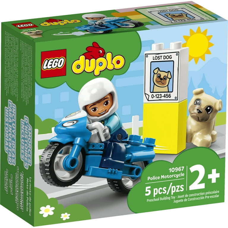 LEGO DUPLO Town Rescue Police Motorcycle 10967 Toy for Toddlers Boys Girls 2 Plus Years Old with Police Officer and Dog Figure Early Development