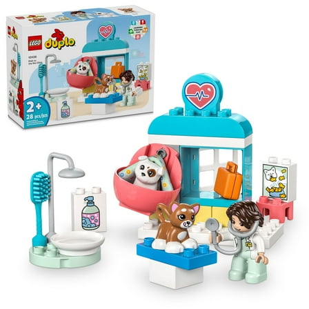 LEGO DUPLO Town Visit to the Vet Clinic Pet-Care Role-Play Toy, Dog, Cat and Veterinarian Figures, Social Emotional Learning  Pretend Play Animal Set for Toddlers Aged 2 Years Old and Up, 10438
