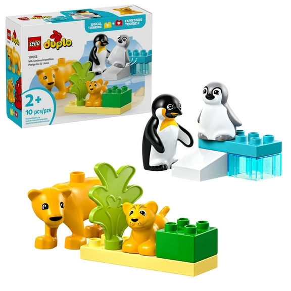 LEGO DUPLO Town Wild Animal Families Penguins & Lions Building Toy Playset - Preschool Learning & Educational Animal Toy for Toddlers, Boys and Girls, Ages 2+ - Baby Gift Ideas - 10442