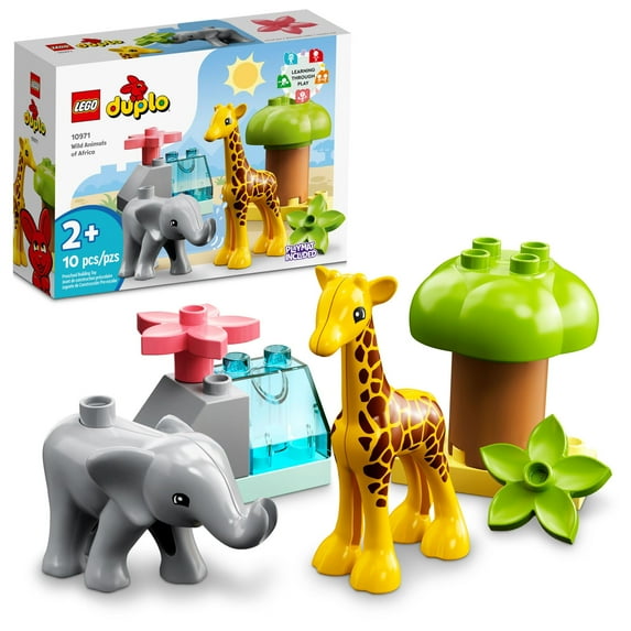LEGO DUPLO Wild Animals of Africa 10971, Animal Toys for Toddlers, Girls & Boys Ages 2 Plus Years old, Learning Toy with Baby Elephant & Giraffe Figures