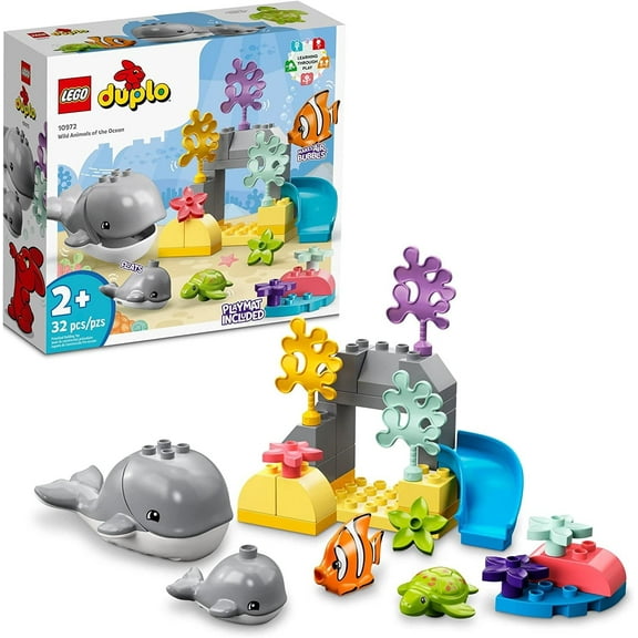 LEGO DUPLO Wild Animals of the Ocean Set 10972, with Whale and Turtle Sea Animal Figures & Playmat, Educational Toys for Toddlers 2 Plus Years Old