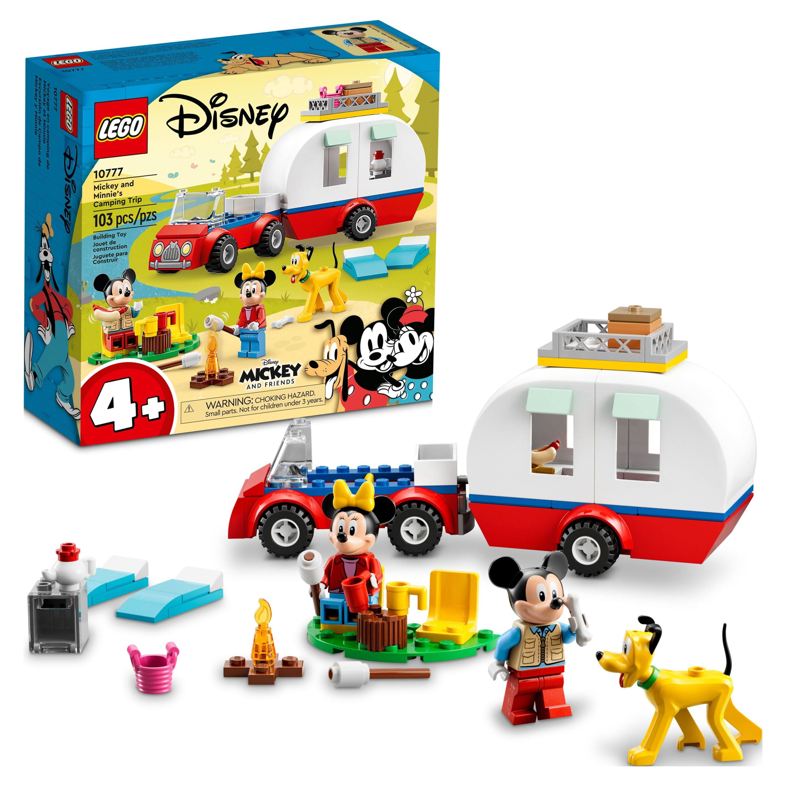 LEGO Disney Mickey Mouse and Minnie Mouse's Camping Trip 10777 Building Toy  with Camper Van, Car & Pluto Figure, for Kids 4 Plus Years Old