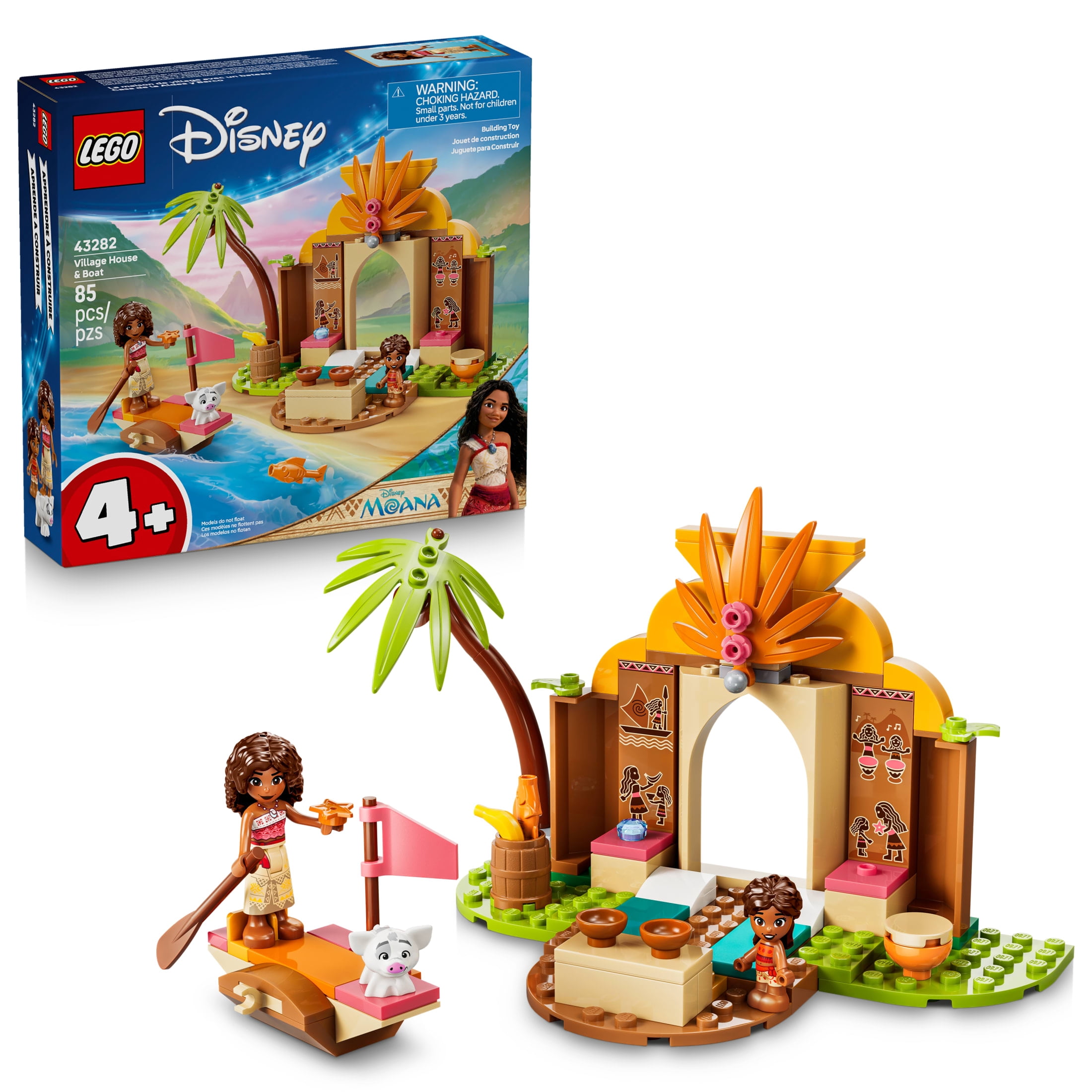 LEGO Disney Moana Village House & Boat - Preschool Building Toy for Girls & Boys, Ages 4+ - Disney Gifts for Kids with Movie Character Figures - 43282