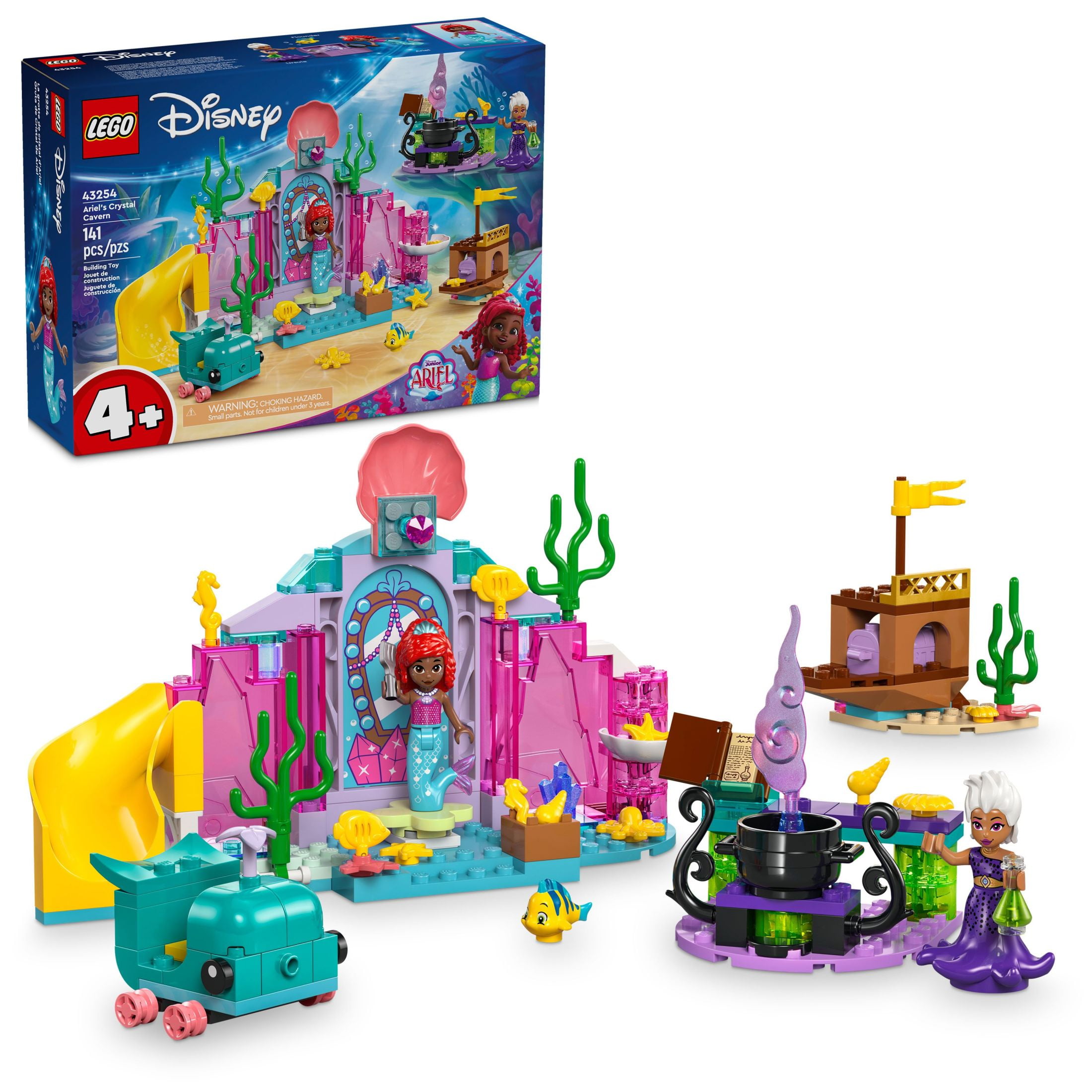 LEGO Disney Princess Ariels Crystal Cavern, Buildable Disney Toy Playset for Kids, Ariel Princess Mermaid Mini Doll Figure and Fish Figure, 43254
