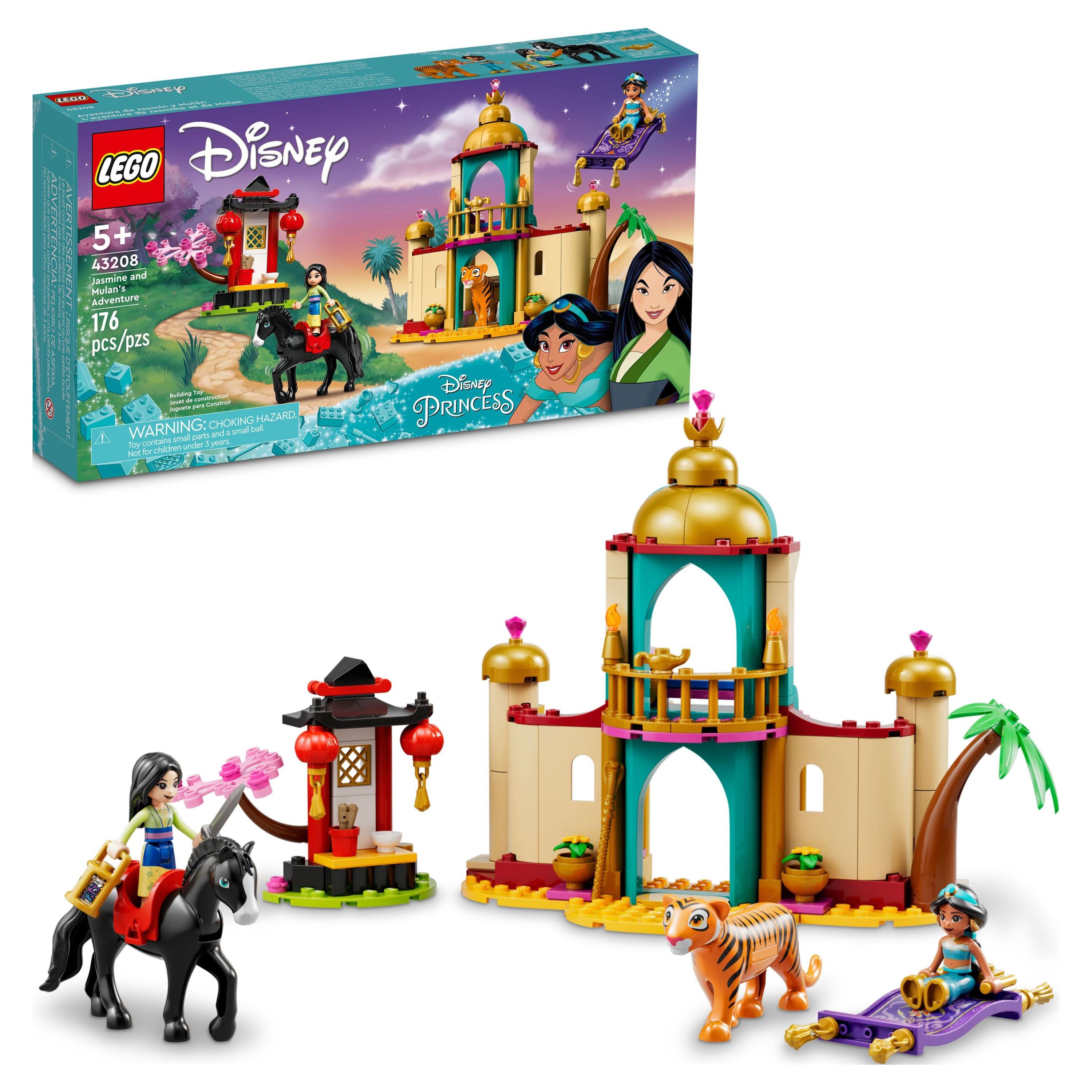 LEGO Disney Princess Jasmine and Mulan’s Adventure 43208 Palace Set,  Aladdin & Mulan Buildable Toy with Horse and Tiger Figures, Gifts for Kids, Girls & Boys - image 1 of 8