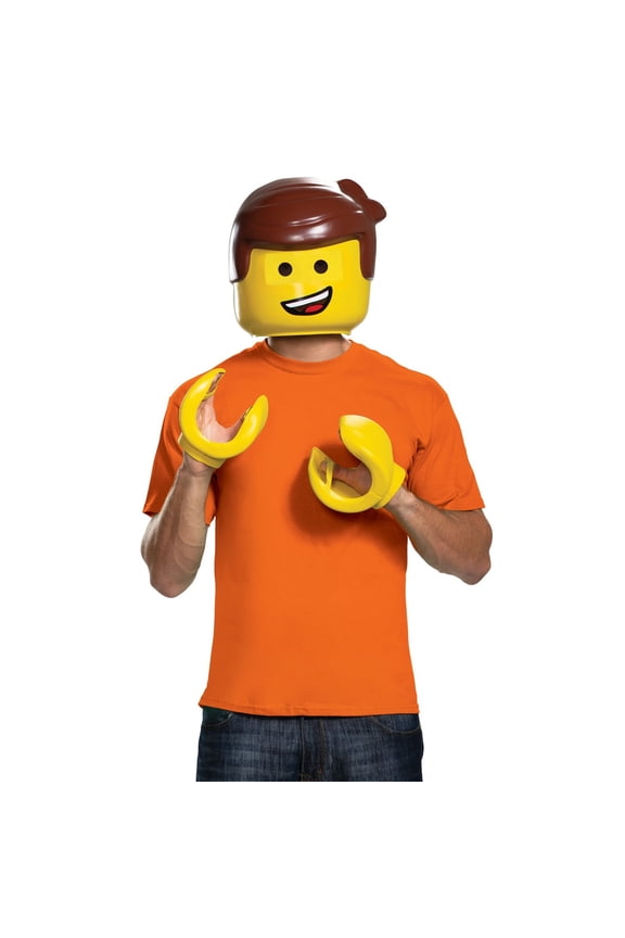 Emmet Halloween Men's Costume with 2 Piece Mask and Classic Hands for Adults