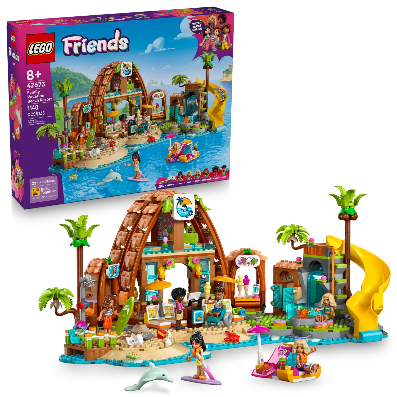 LEGO Friends Family Vacation Beach Resort Pretend Play Building Toy - Adventure Storytelling Playset with Dolphin Toys and Sea Turtles - Creative Birthday Gift Idea for Girls & Boys, 8+ - 42673