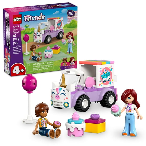 LEGO Friends Unicorn Cake Delivery Car - Building Toy for Girls & Boys, Ages 4+ - Birthday Gift for Kids - W/ Paisley & Leo Minidolls & Accessories - 42675
