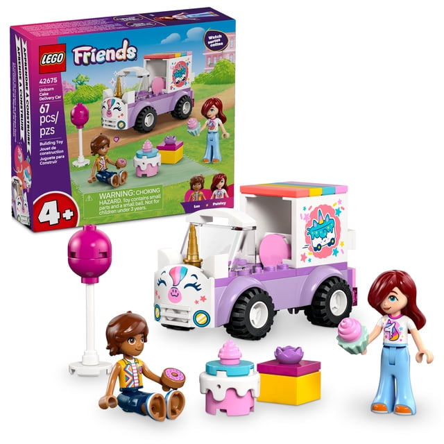 LEGO Friends Unicorn Cake Delivery Car - Building Toy for Girls & Boys, Ages 4+ - Birthday Gift for Kids - W/ Paisley & Leo Minidolls & Accessories - 42675