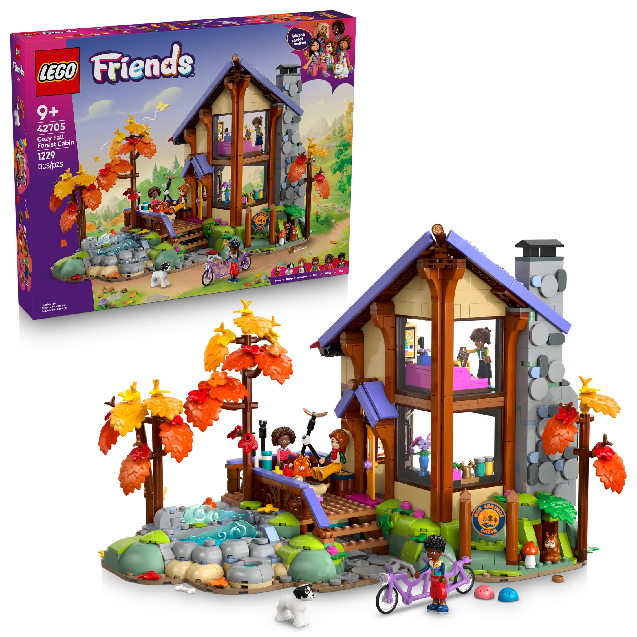 LEGO Friends Cozy Fall Forest Cabin - Building Toy for Girls & Boys, Ages 9+ - Dollhouse Playset with 4 Minidolls - Gift for Birthdays - 42705