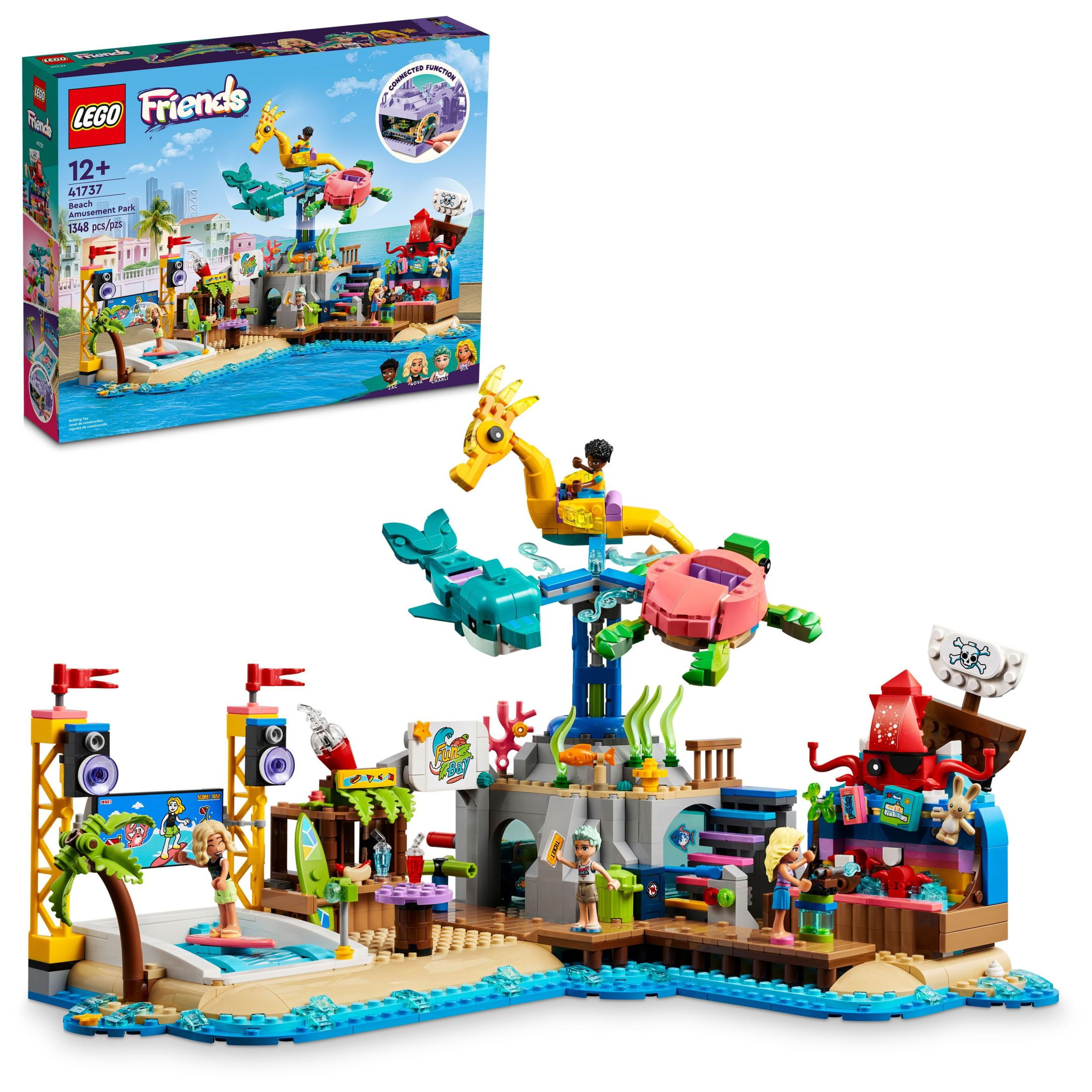 LEGO Friends Beach Amusement Park 41737 Building Toy Set, A Technical Project for older kids Ages 12+, with Spinning Carousel, Wave Machine and Shooting Gallery Game