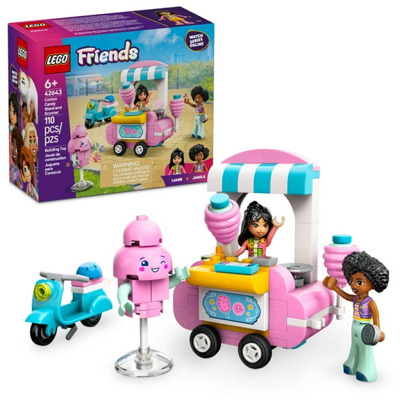 LEGO Friends Cotton Candy Stand and Scooter - Building Toys Pretend Play Set for Kids, Girls & Boys, Ages 6+ - W/ 2 Minifigures, Wheelable Food Cart & Accessories - Gift Ideas for Birthday - 42643