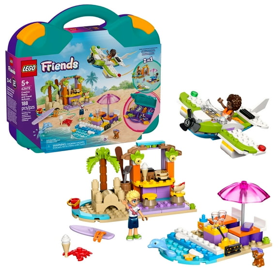LEGO Friends Creative Beach and Travel Suitcase Toy Building Set - Portable Pretend Play Set for Kids, Girls and Boys, Ages 5+ - Gift for Christmas - Preschool Toy with 2 Minidolls - 42672