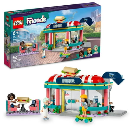 LEGO Friends Heartlake Downtown Diner 41728 Building Toy - Restaurant Pretend Playset with Food, Includes Mini-Dolls Liann, Aliya, and Charli, Birthday Gift Toy Set for Boys and Girls Ages 6+