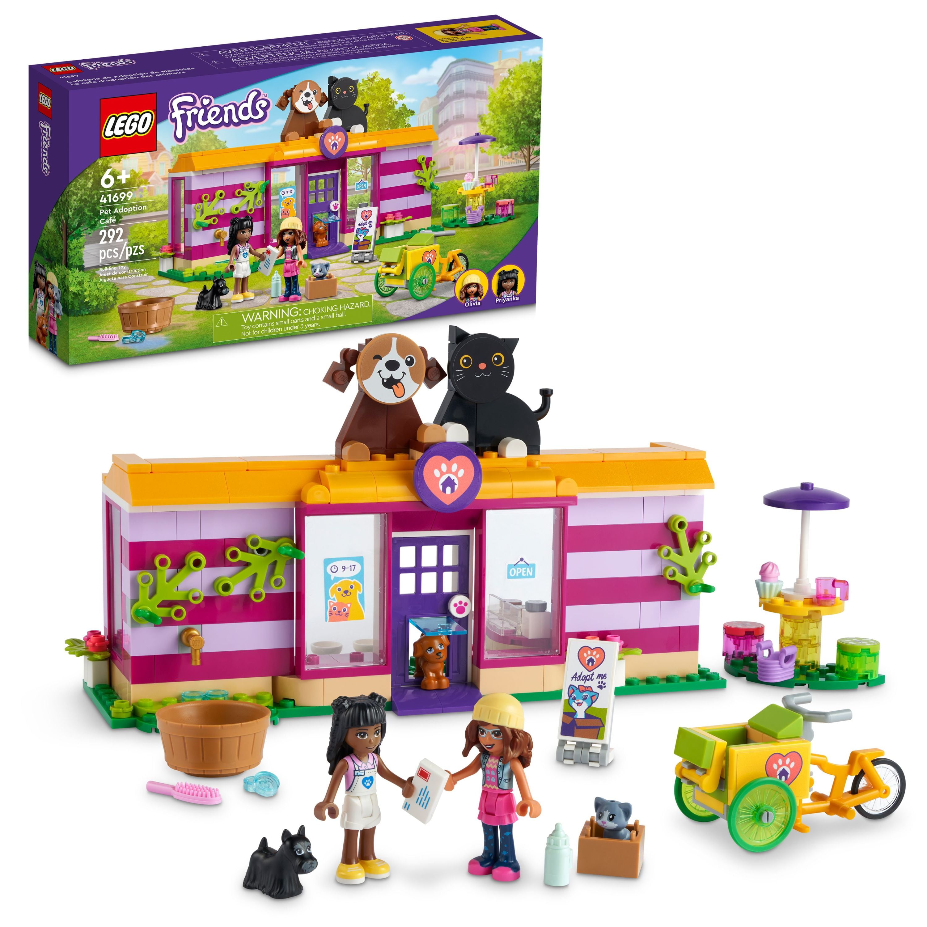 LEGO Friends Pet Adoption Café 41699 Building Toy - Collectible Animal Rescue Set with Olivia & Mini-Dolls, Cat & Dog Figures, Creative Toys for Boys, Girls, and Kids Ages 6+ - Walmart.com