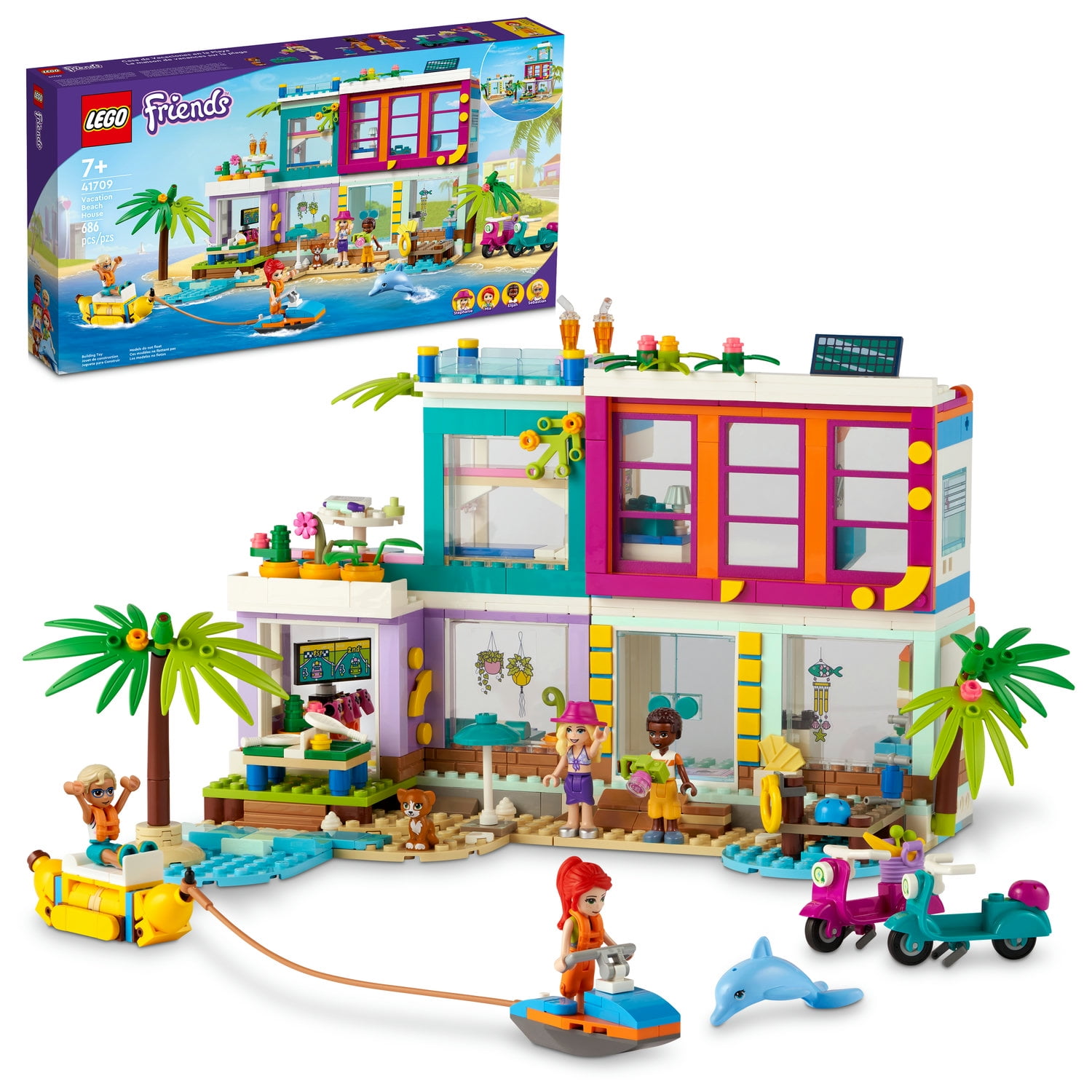 dagbog Uenighed amme LEGO Friends Vacation Beach House 41709 Building Kit; Gift For Kids Aged  7+; Includes a Mia Mini-Doll, Plus 3 More Characters and 2 Animal Figures  to Spark Hours of Imaginative Role Play (