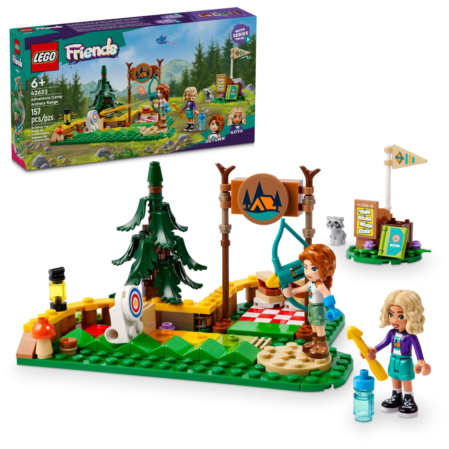 LEGO Friends Adventure Camp Archery Range Toy, Archery Set for Kids with Toy Bow and Arrows, Adventure Building Playset for Girls and Boys Ages 6 Years and Up, 2 Mini Dolls and a Raccoon Figure, 42622