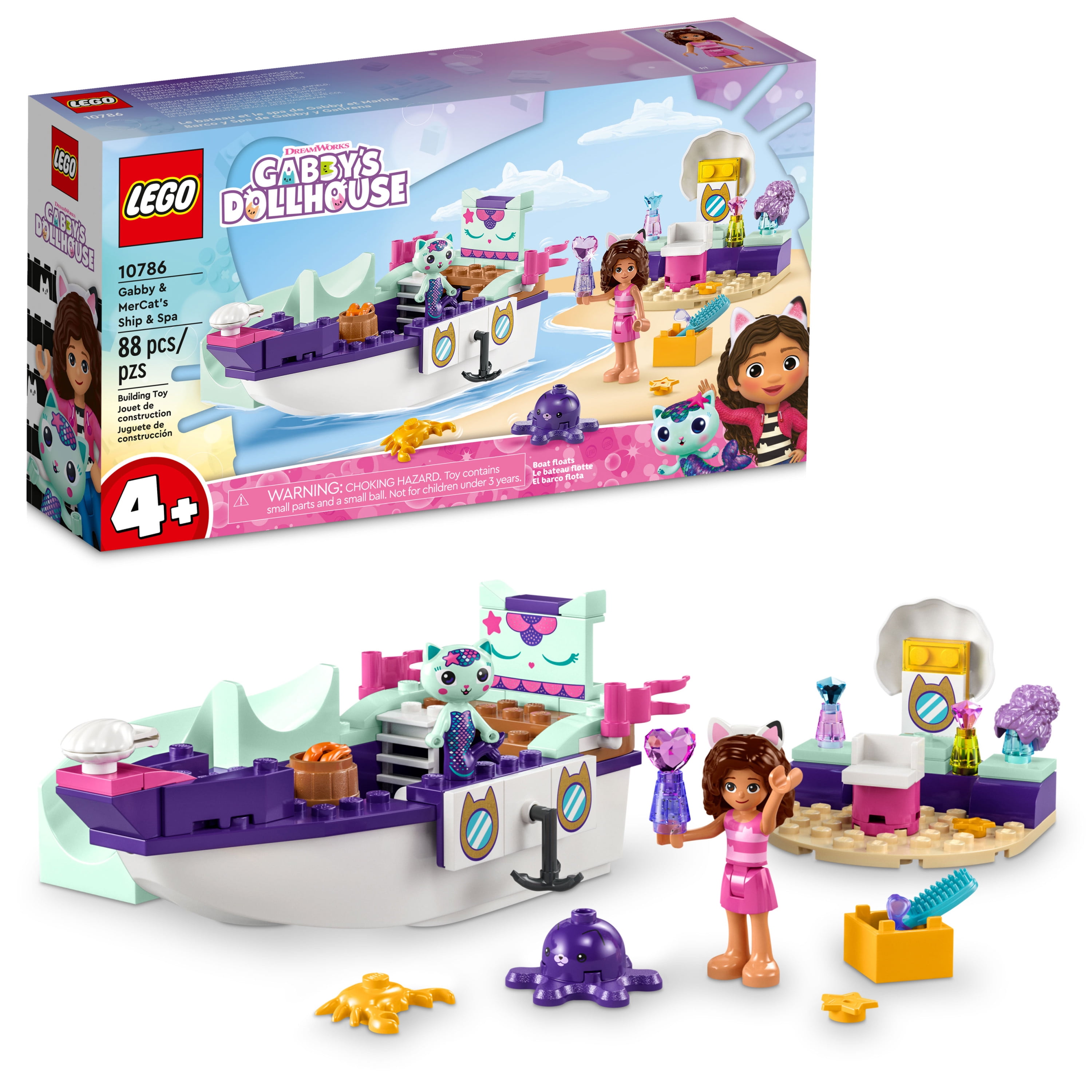 LEGO Gabby's Dollhouse Gabby & MerCat’s Ship & Spa 10786 Building Toy for  Fans of the DreamWorks Animation Series, Boat Playset, Beauty Salon and