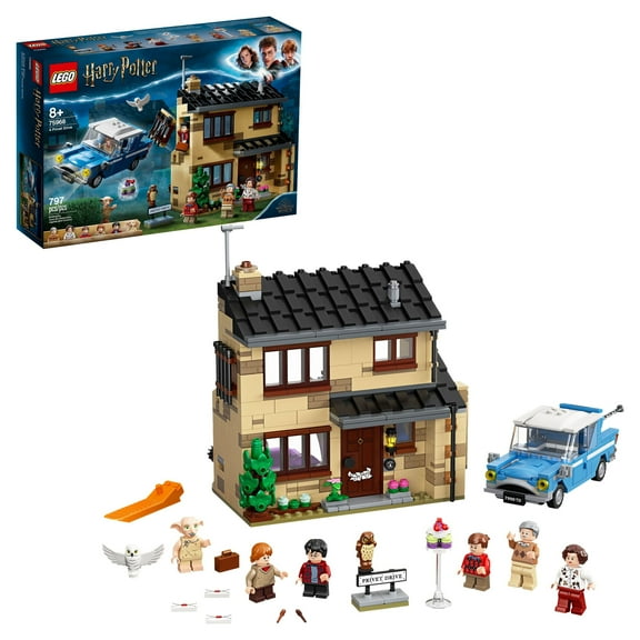LEGO Harry Potter 4 Privet Drive 75968 House and Ford Anglia Flying Car Toy, Wizarding World Gifts for Kids, Girls & Boys with Harry Potter, Ron Weasley, Dursley Family, and Dobby Minifigures