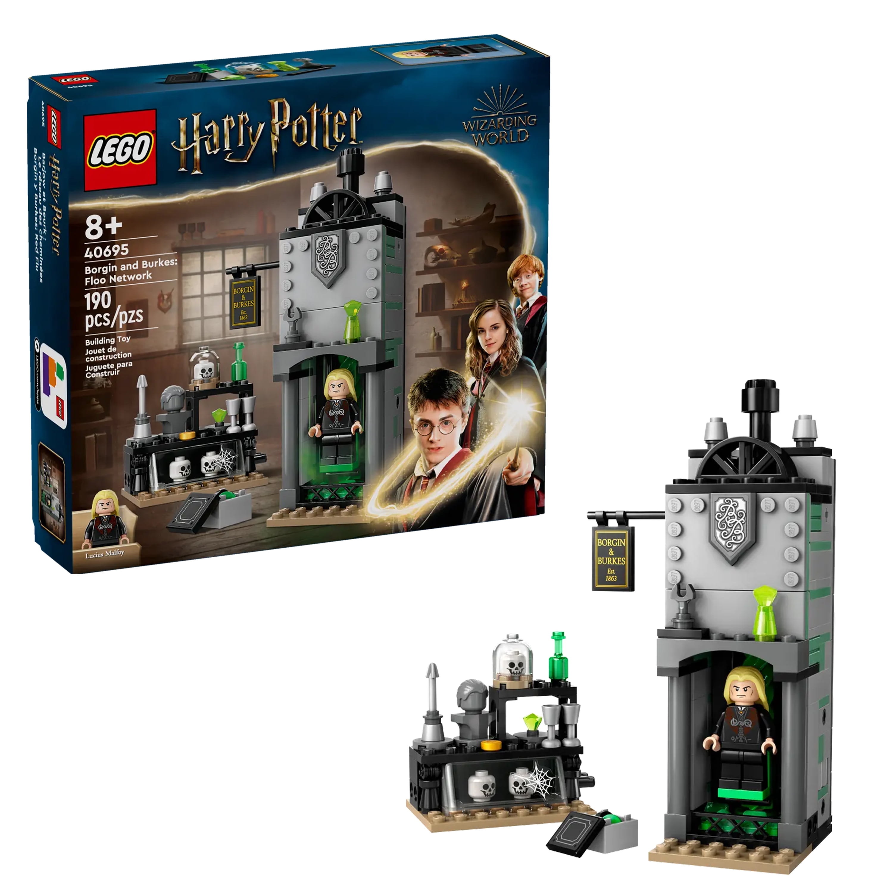 LEGO Harry Potter Diagon Alley Borgin and Burkes: Floo Network Set 40695  Lucius Malfoy Minifigure with Disappearing Fireplace Function, 190 Pieces, Gift for Kids Aged 8+