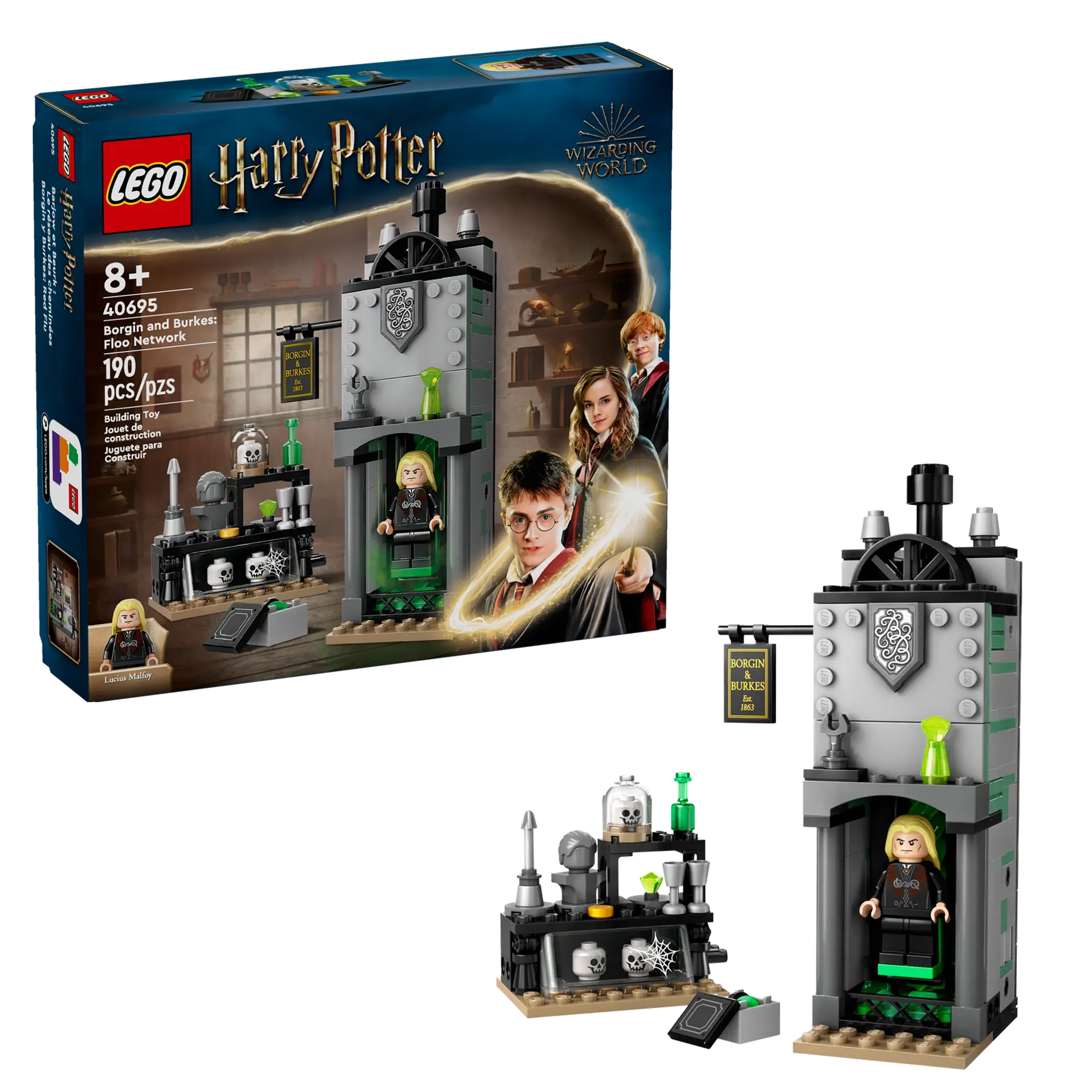 LEGO® Harry Potter Diagon Alley Borgin and Burkes: Floo Network Set 40695 – Lucius Malfoy Minifigure with Disappearing Fireplace Function, 190 Pieces, Gift for Kids Aged 8+