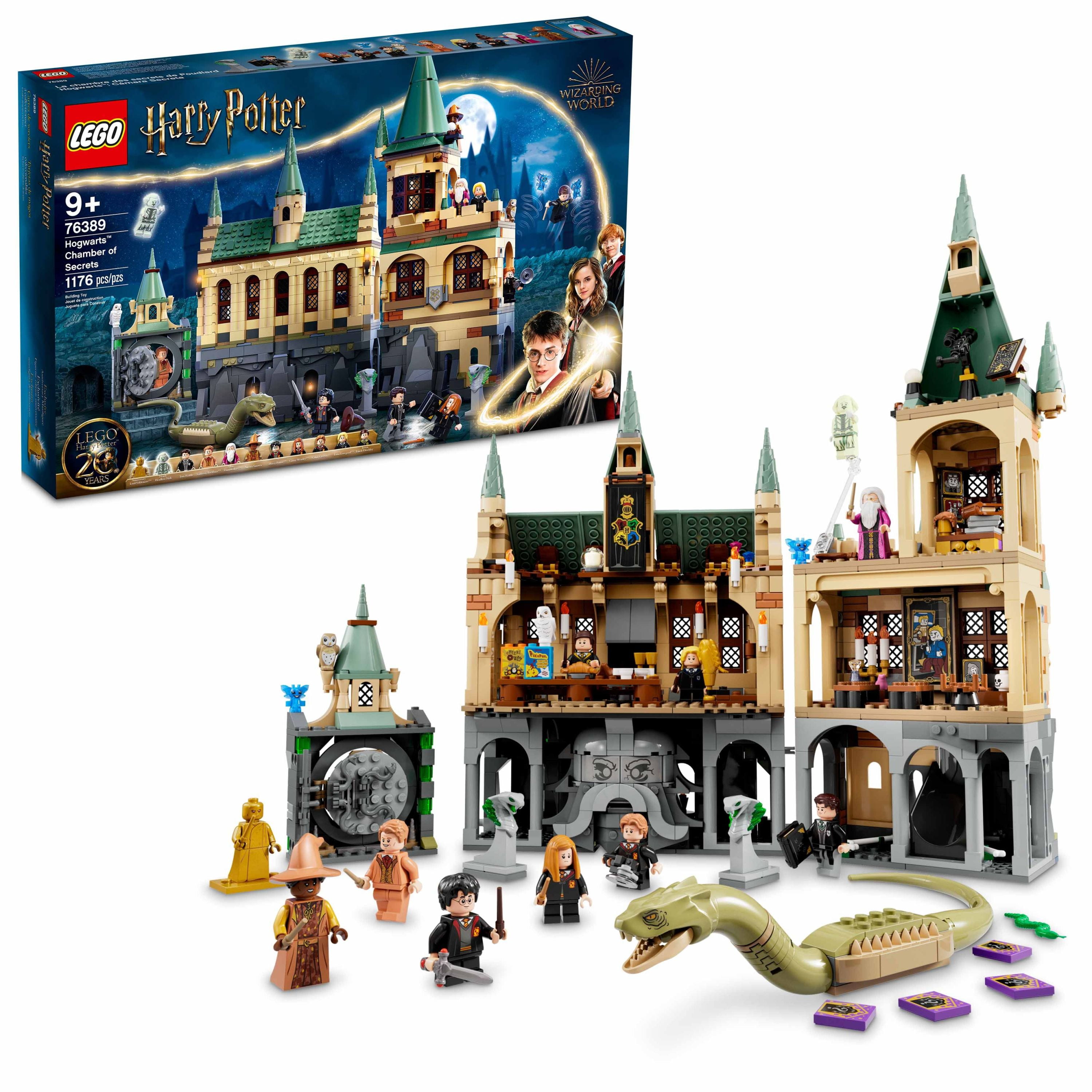 LEGO Harry Potter Hogwarts Chamber of Secrets 76389 Castle Toy with The Great Hall, 20th Anniversary Model Set with Collectible Golden Voldemort Minifigure and Glow-in-the-Dark Nearly Headless Nick -