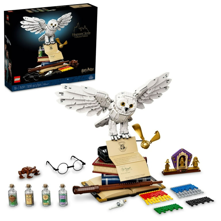 LEGO Harry Potter Hogwarts Icons Collectors Edition 76391 20th Anniversary Collectable Hedwig Owl Model with 3 Exclusive Golden Minifigures Dumbledore McGonagall and Hagrid Great Gift Idea Walmart