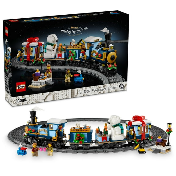 LEGO Icons Holiday Express Train Building Set for Adults, Ages 18+ - Seasonal Home Decor for Bedroom or Book Shelf - Christmas Train W/Track & 4 Minifigures - Gift Idea for Holidays - 10361