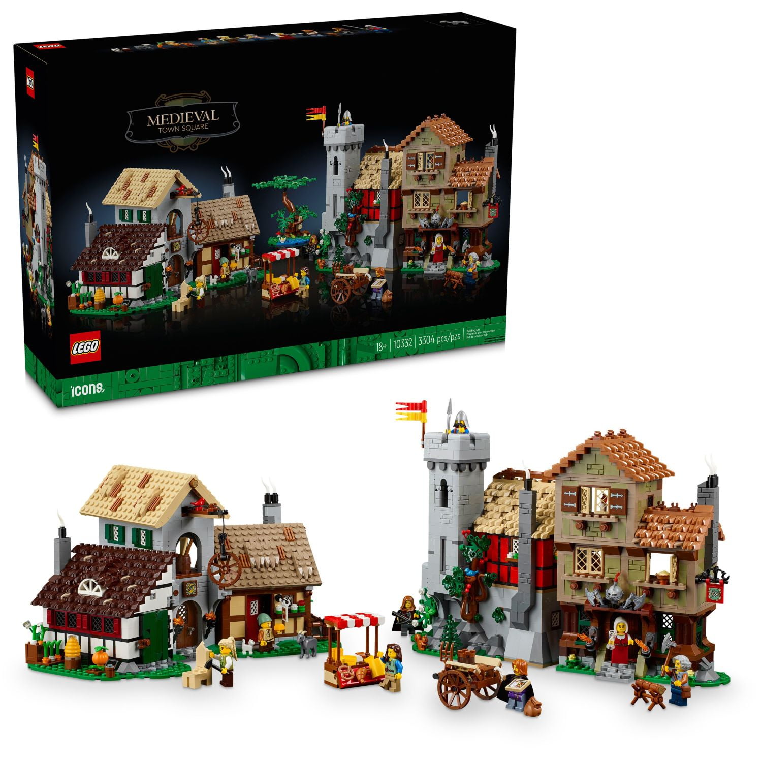 LEGO Icons Medieval Town Square Build and Display Model Classic Castle Set Reimagined with 8 Medieval Minifigures Medieval Village Building Set for History Lovers 10332 Walmart