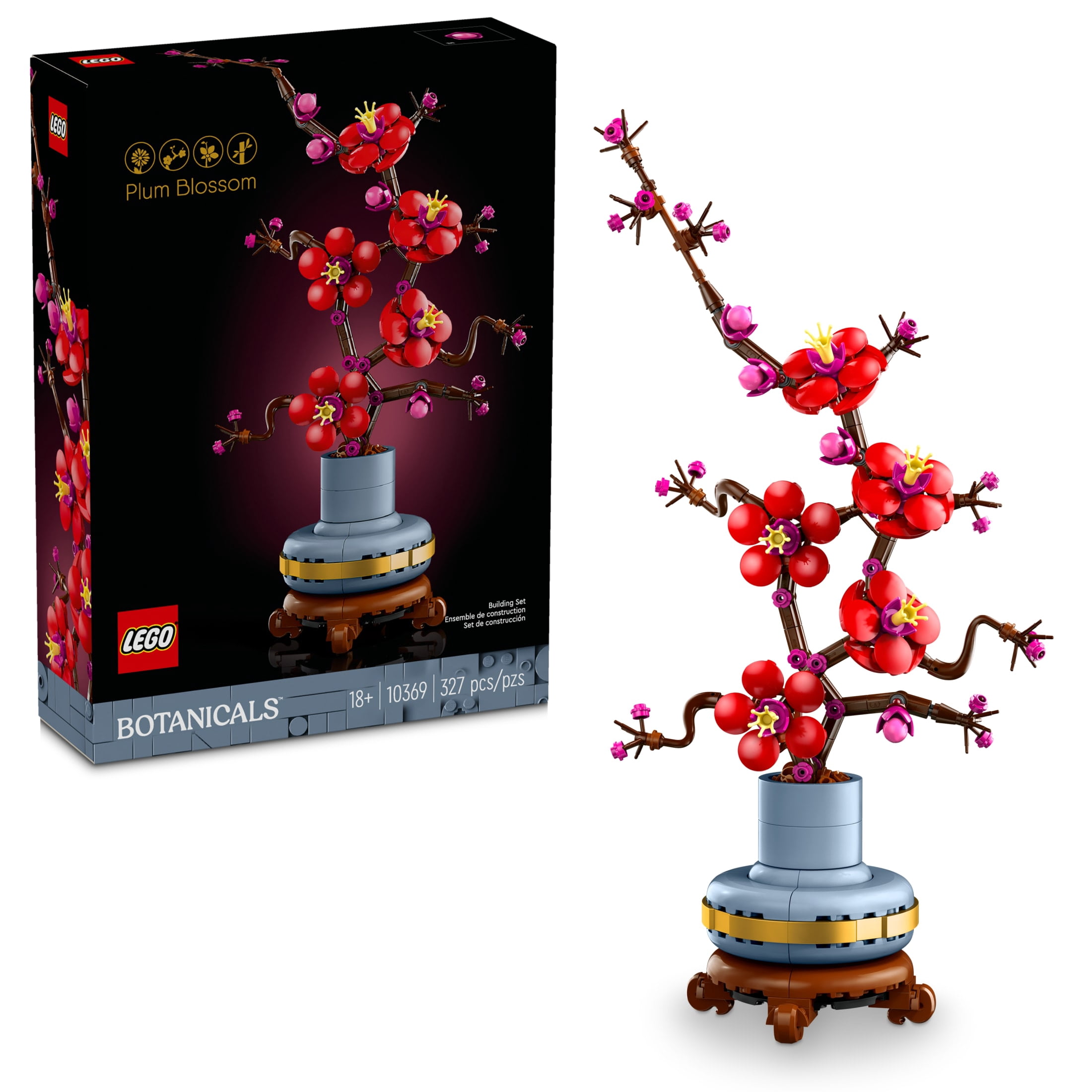 LEGO Icons Plum Blossom Building Set - Artificial Flowers for Home Decor - Table Centerpiece, Book Shelf - Adults Ages 1