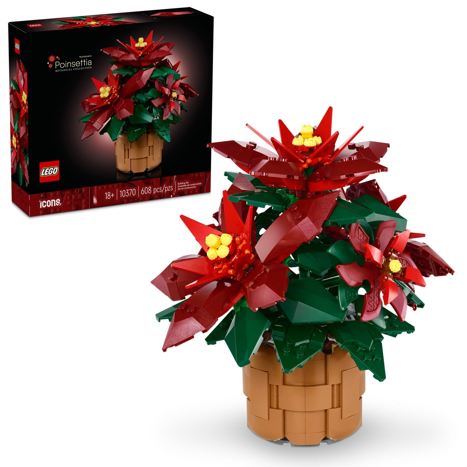 LEGO Icons Poinsettia Plant Building Set, Holiday Home Dcor, Grande Italia Plant, Holiday Centerpiece, 10370