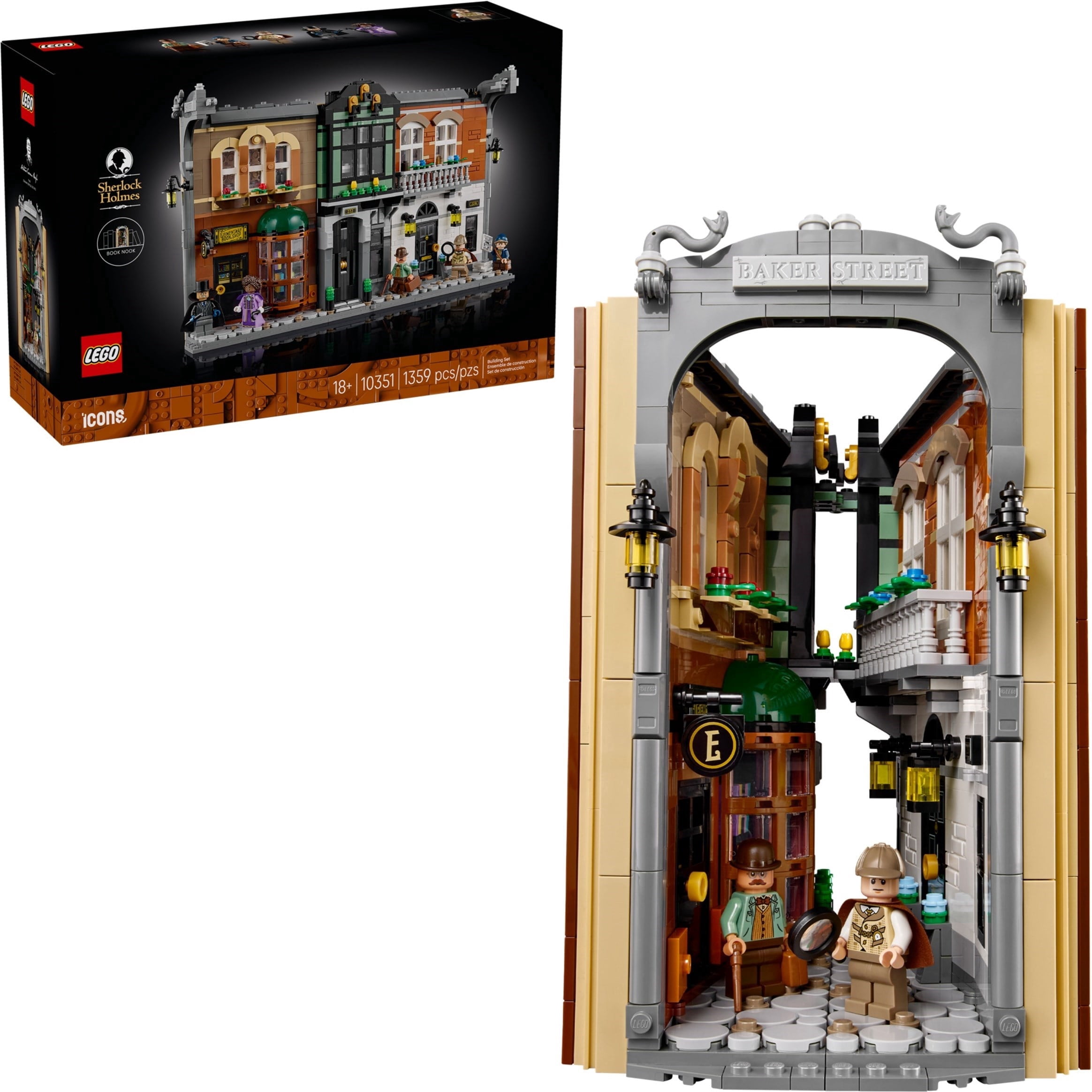 LEGO Icons Sherlock Holmes Book Nook 10351 Building Set – Victorian London Bookshelf Display with Minifigures, Collectible Literary Decor Model for Adults