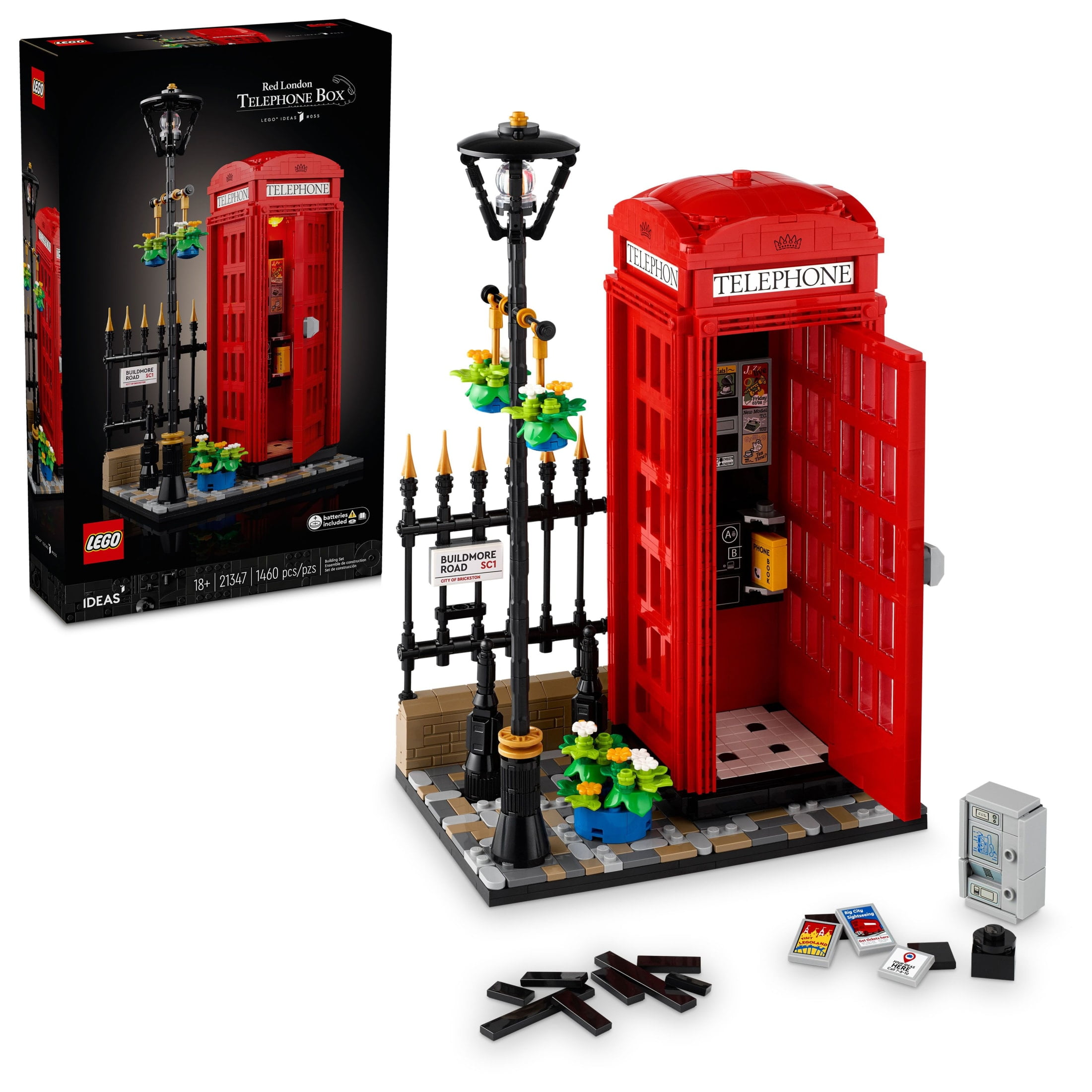 LEGO Ideas Red London Telephone Box Model for Adults, London Phone Booth and Cell Phone Holder for Build and Display, Creative Gift Idea for Travelers, London Souvenir for Home or Office Dcor, 21347