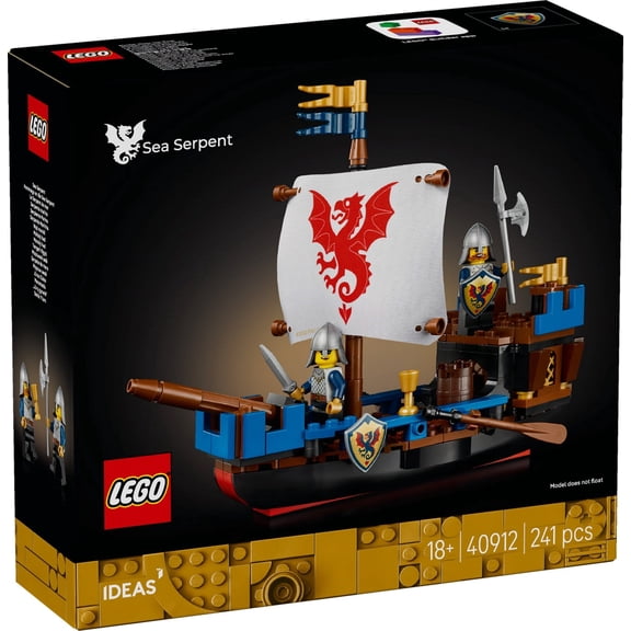 LEGO Ideas Sea Serpent 241-Piece Medieval Ship Building Set with 2 Knight Minifigures, Collectible Pirate & Castle Display Model, Nostalgic Gift for Adults 40912