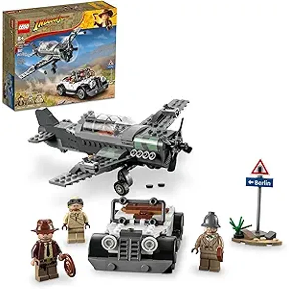 LEGO Indiana Jones and the Last Crusade Fighter Plane Chase 77012 Building Set, Featuring a Buildable Car Airplane Toy, 3 Minifigures Including Jones, Birthday Gift for Kids 8-12 Years Old