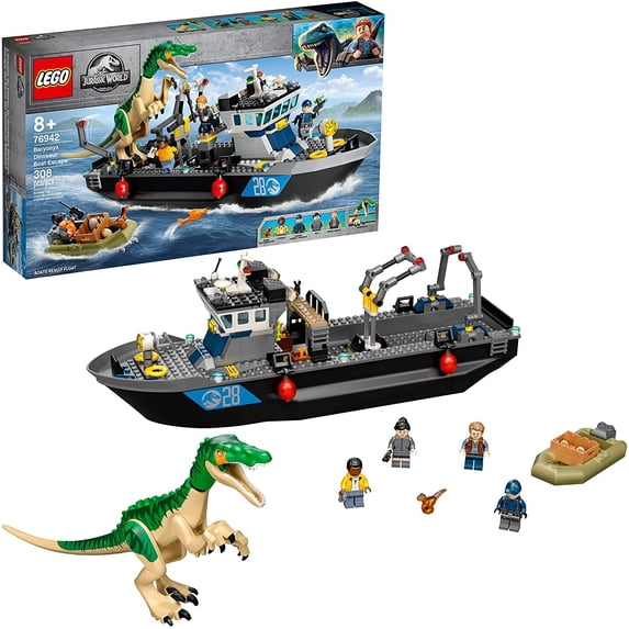 LEGO Jurassic World Baryonyx Dinosaur Boat Escape 76942 Building Toy Playset (308 Pieces)